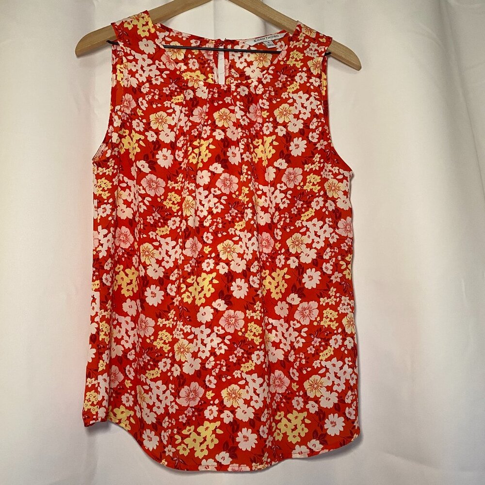41 Hawthorn Lexie Pleated Blouse Womens M Red Floral Tank Flowy Business EUC